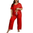 thumbnail image 1 of Gfyviroh Womens Plus Size Pajamas Sets 2 Piece Short Sleeve T-shirts and Drawstring Pants Sets Loose V-Neck Lounge Sets with Pockets, 1 of 5