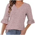 thumbnail image 1 of Gfyviroh Womens Pullover Tops Print Trendy 3/4 Sleeve Tops Loose V Neck Casual Comfortable T-shirts, 1 of 6