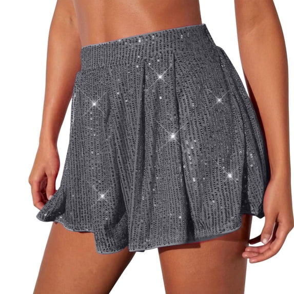 Gfyviroh Womens Satin Skorts Trendy Sparkly Short Party Skirt Casual Elastic Waist Pleated Mini Wrap Skirt