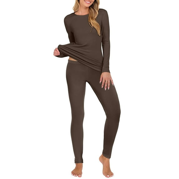 Gfyviroh Womens Thermal Pajamas Sets 2 Piece Slim Fit Loungewear Long Sets Long Sleeve Tops and Pants Winter Warm Sets