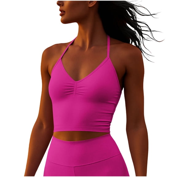 Gfyviroh Workout Tank Top for Women Pleated Stretch Sleeveless Halter Tops Lightweight Breathable Yoga Exercise Tanks