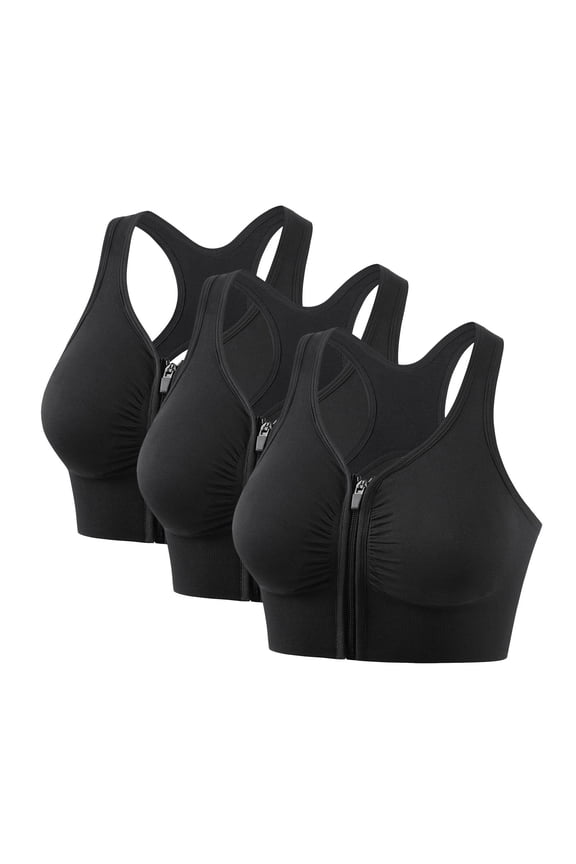 Gfyviron High Support Sports Bras for Women High Impact Front Zip Bra Racerback Full Coverage Quick Dry Wireless Bras Running Workout Bras,3 Pack,Sizes S-4XL