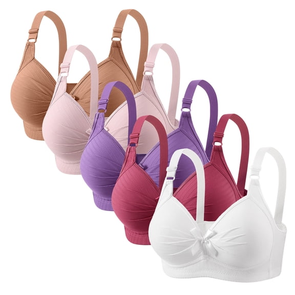 Gfyviron Womens Bras 5 Pack Plus Size Pleated Wireless Breathable Bras Push Up Full Coverage Comfortable Bras