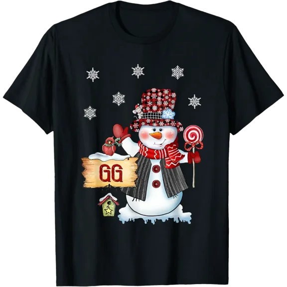 Gg Snowman Christmas Candy Cane Red Plaid Santa T-Shirt