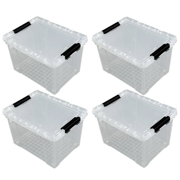 Ggbin 22 Quart Plastic Storage Box with Lid, Black Latching Bins, 4 Packs