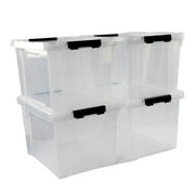 Ggbin 34 Quart Clear Storage Tote, Plastic Latch Box Bin with Black Latch, 4 Packs