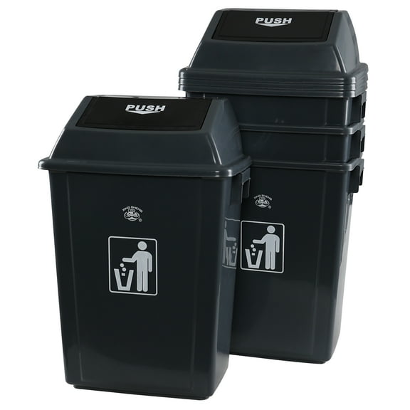 Ggbin 4-Pack 18 Gallon Plastic Swing Lid Trash Can, Large Kitchen Garbage Can, Gray