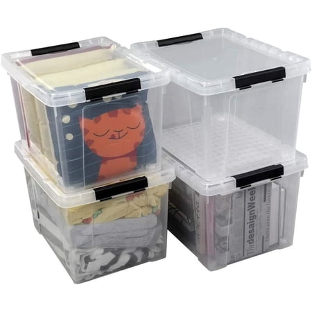 Ggbin 4 Packs 50 Quart Plastic Container Bin with Lids, Latching Storage Box with Wheels, Clear