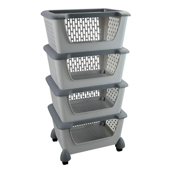 Ggbin 4-Tier Storage Basket Cart with Rolling Wheels, Plastic Stacking Basket Bin
