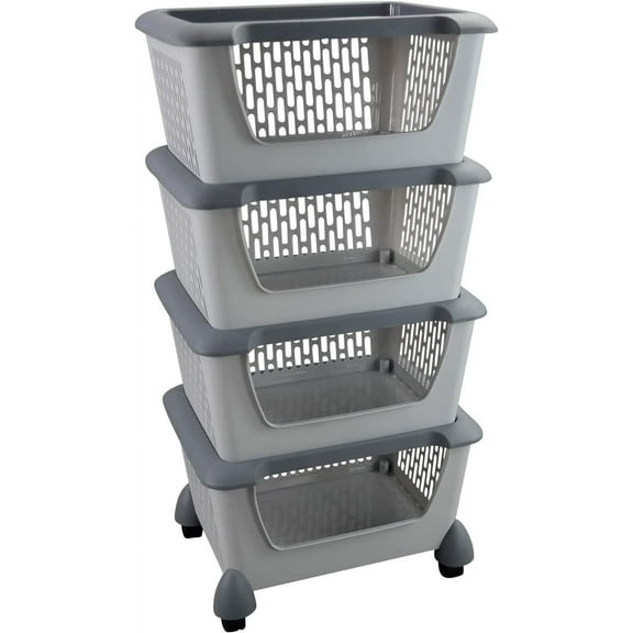 Ggbin 4-Tier Storage Basket Cart with Rolling Wheels, Plastic Stacking Basket Bin