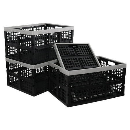 Ggbin 42 L Folding Storage Crate, Large Plastic Collapsible Crate Basket, 4 Packs