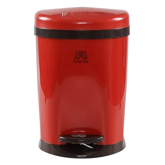 Ggbin 7 Liter Plastic Garbage Can with Foot Pedal, 1 Pack Red Round Step Trash Can