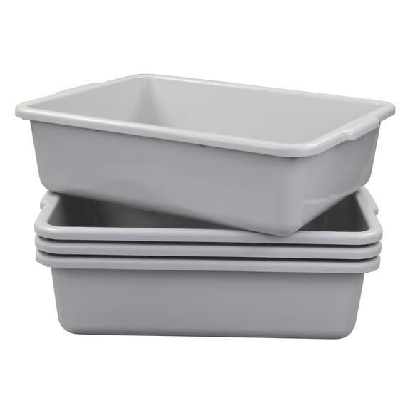 Ggbin Plastic Dish Tubs, Commercial Bus Box/Wash Basin Tote Box, 4-Pack(Grey, 22L)