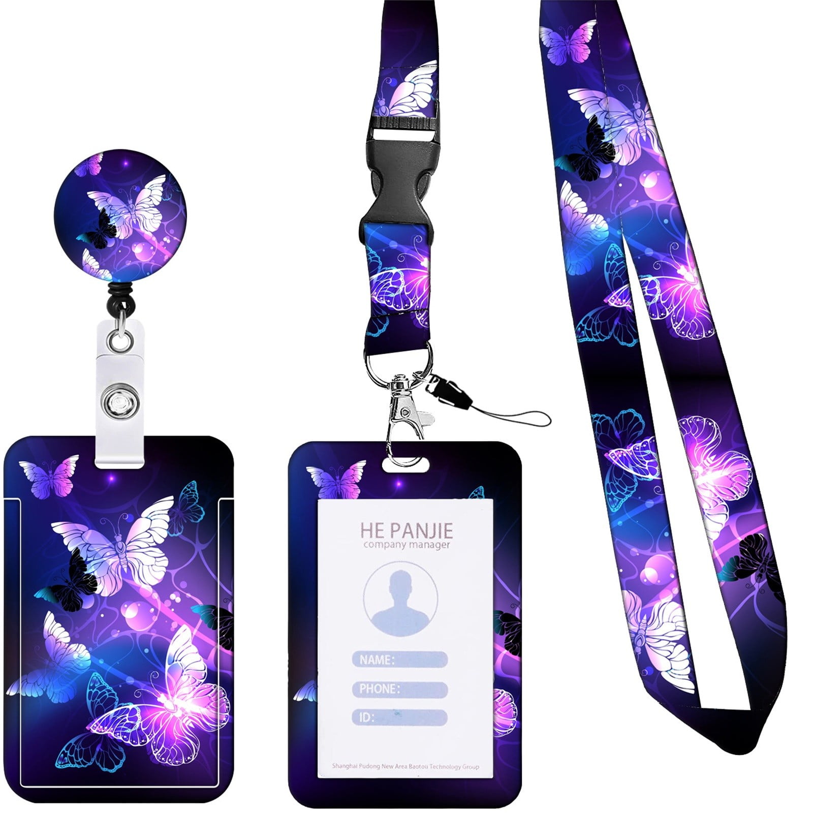 Geyoga Scrunchie Lanyard For ID Badges & Keys - Stretchy Neck Lanyard For Teachers, Women (Purple Starry Night)