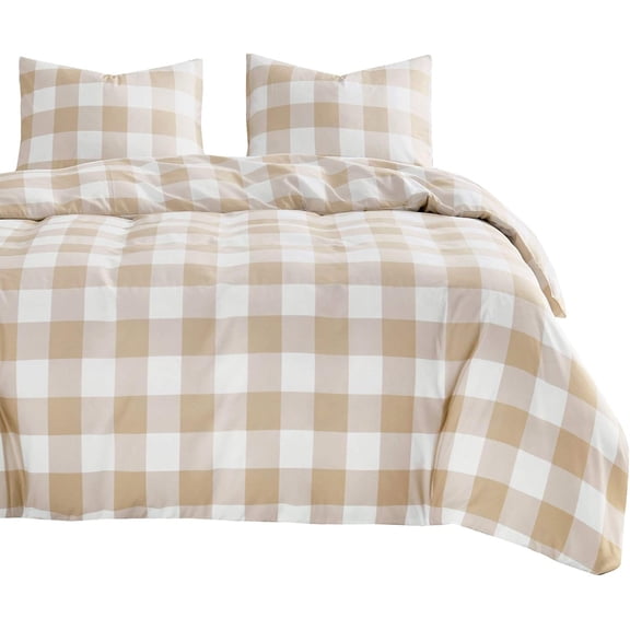- Ggham Comforter Set, Plaid Buffalo Check Checkered Cottagecore Cute Geometric, Soft Lightweight Beddg, 3 count, Beige, Size