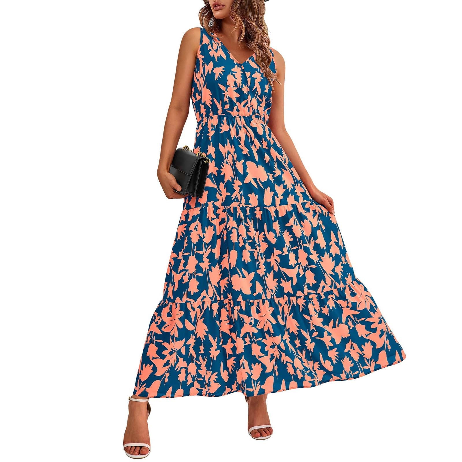 Gglogagt Women Fall Dresses 2024 Casual Long Sleeve V Neck Maxi Dresses