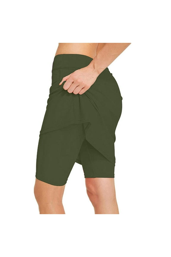 Women High Waisted Swim Skirts Bottoms Long Shorts Skorts Athletic Tummy Control Modest Swimsuits Skirt Army Green XL