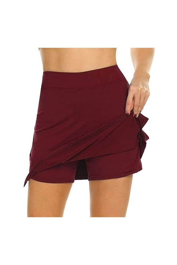 Women High Waisted Swim Skirts Bottoms Long Shorts Skorts Athletic Tummy Control Modest Swimsuits Skirt Deep Red M