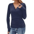 thumbnail image 1 of Gglogagt Women's Deep V Neck 3/4 Sleeve Cross Surplice Wrap Tops Navy XL, 1 of 6