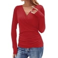 thumbnail image 1 of Gglogagt Women's Deep V Neck 3/4 Sleeve Cross Surplice Wrap Tops Red XL, 1 of 6