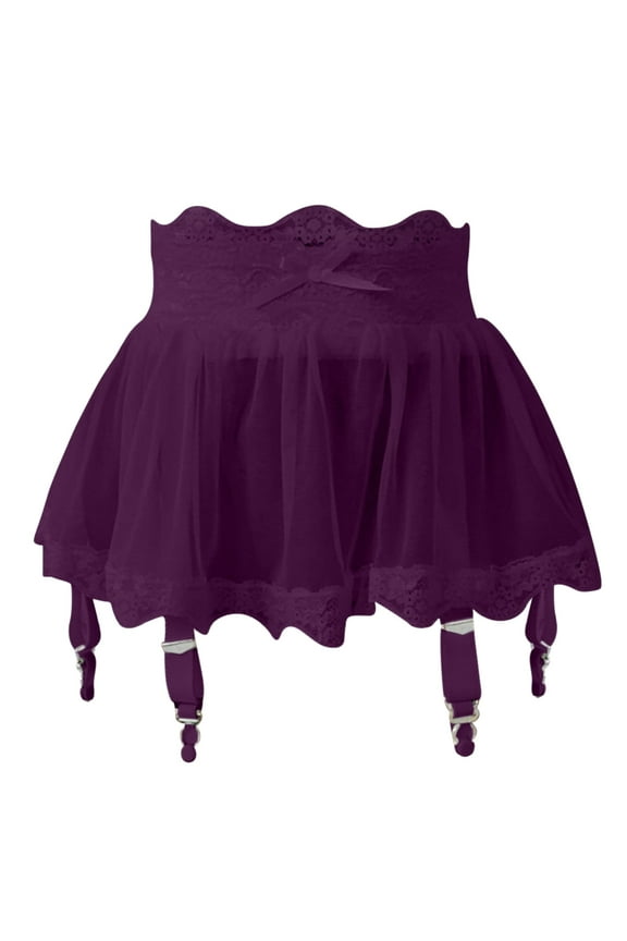 Womens Sexy Belts for Thigh Highs Embroidery Lace Suspender Belt Lingerie Plus Size Belt with 4 Strap Slip Purple 2XL