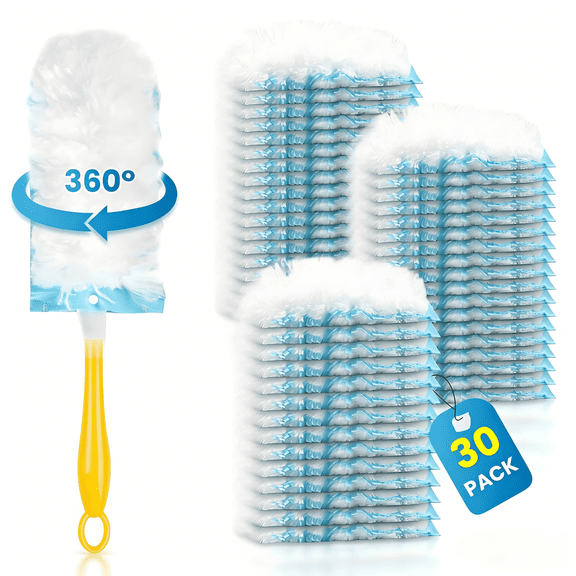 Ggpg Duster Refills 360° for 30 Pcs & 1 Handle Featuring Powerful Dust Removal Disposable Feather Multi Surface Super Efficient Kit