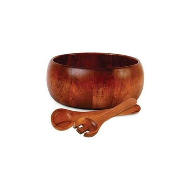 Acacia Wood 3-Piece Salad Bowl Set with Utensils