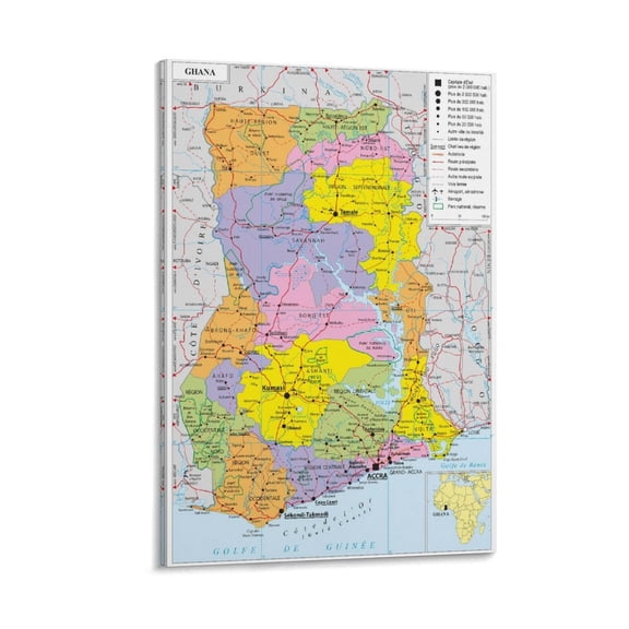 Gh-ana Map Posters Gifts Canvas Painting Poster Wall Art Decorative Picture Prints Modern Decor 12x18inch(30x45cm)