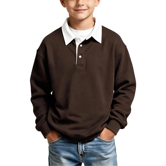 Ghalytn Kids Collared Sweatshirt, Contrast Color Pullover with Buttons, Long Sleeve Top for Boys and Girls