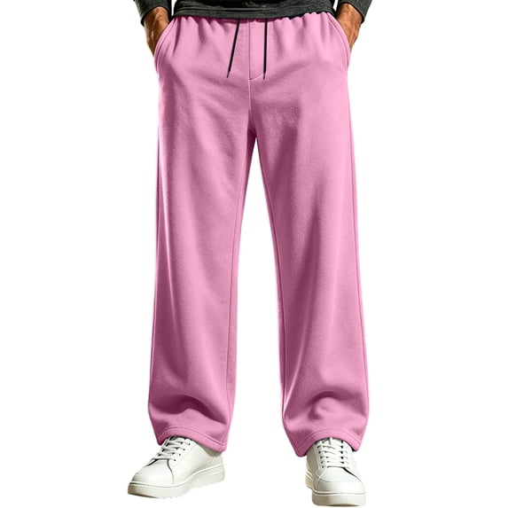 Ghalytn Men Drawstring Elastic Waist Wide Leg Sweatpants, Fleece Lined Loose Straight Casual Lounge Pants with Back Pockets