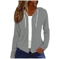 thumbnail image 1 of Ghalytn Women Full Zip Drawstring Hoodie Raglan Long Sleeve Slim Curved Hem Casual Jacket, 1 of 7