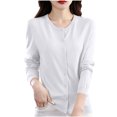 thumbnail image 1 of Ghalytn Women's Crew Neck Cardigan Sweater - Slim Fit Long Sleeve Button Front Knit Top with Ribbed Trim, 1 of 6