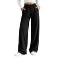 thumbnail image 1 of Ghalytn Women's Elastic Waist Wide Leg Sweatpants - Casual Lounge Pants with Side Pockets, 1 of 7