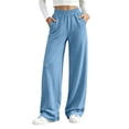 thumbnail image 1 of Ghalytn Women's Elastic Waist Wide Leg Sweatpants - Casual Lounge Pants with Side Pockets, 1 of 7