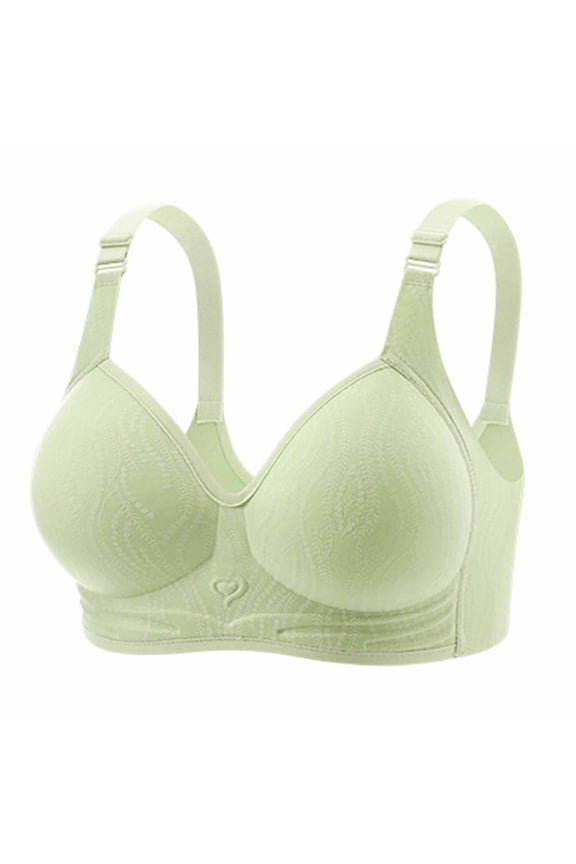 Women's Embossed Leaf Pattern Wireless Bra, Adjustable Wide Straps, Back Hook Closure, Heart Detail, Soft Everyday Support
