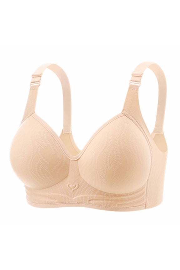 Women's Embossed Leaf Pattern Wireless Bra, Adjustable Wide Straps, Back Hook Closure, Heart Detail, Soft Everyday Support