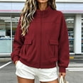 thumbnail image 1 of Ghalytn Women's Fleece Lined Full Zip Jacket, Stand Collar Drop Shoulder Cargo Pocket Casual Outerwear, 1 of 6