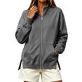 thumbnail image 1 of Ghalytn Women's Fleece Lined Full Zip Jacket Stand Collar Long Sleeve Casual Sweatshirt Coat with Pockets, 1 of 9