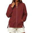 thumbnail image 1 of Ghalytn Women's Fleece Lined Full Zip Jacket Stand Collar Long Sleeve Casual Sweatshirt Coat with Pockets, 1 of 9