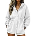 thumbnail image 1 of Ghalytn Women's Fleece Lined Hooded Jacket Waist Cinched Coat Zip and Snap Button Front Long Sleeve Outerwear with Pockets, 1 of 7