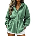 thumbnail image 1 of Ghalytn Women's Fleece Lined Hooded Jacket Waist Cinched Coat Zip and Snap Button Front Long Sleeve Outerwear with Pockets, 1 of 7