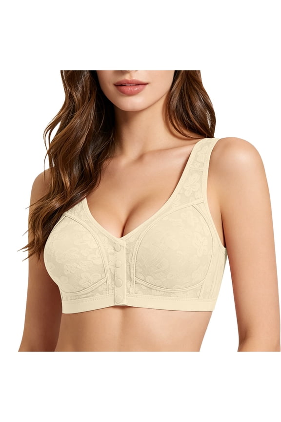 Women's Full Floral Jacquard Front Snap Wireless Bra, Wide Tank V Neck, Soft Support Maternity and Seniors Everyday Bra