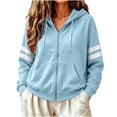 thumbnail image 1 of Ghalytn Women's Full Zip Hoodie Jacket, Long Sleeve Striped Drawstring Hooded Sweatshirt with Kangaroo Pocket, 1 of 7