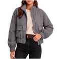 thumbnail image 1 of Ghalytn Women's Gingham Cropped Jacket Stand Collar Full Zip Quilted Coat with Patch Pockets Lightweight Plaid Outerwear, 1 of 2