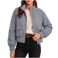 thumbnail image 1 of Ghalytn Women's Gingham Cropped Jacket Stand Collar Full Zip Quilted Coat with Patch Pockets Lightweight Plaid Outerwear, 1 of 8