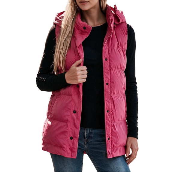 Ghalytn Women's High Neck Hooded Puffer Vest, Sleeveless Zip Up Quilted Jacket with Stand Collar and Pockets