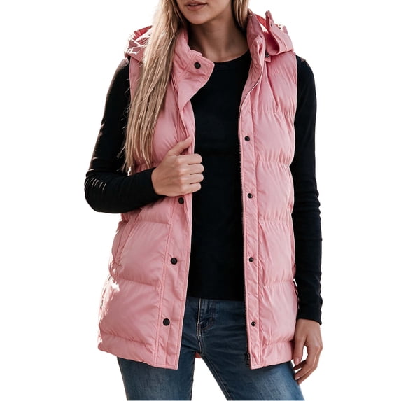 Ghalytn Women's High Neck Hooded Puffer Vest, Sleeveless Zip Up Quilted Jacket with Stand Collar and Pockets