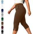 thumbnail image 1 of Ghalytn Women's High Waist Capri Dress Pants - Split Hem Straight Leg Cropped Trousers with Pockets Plus Size L-5XL Stretch Work Pants, 1 of 7