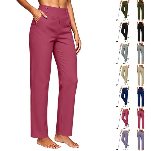 Ghalytn Women's High Waist Straight Leg Golf Pants - 4 Button Stretch Quick Dry Trousers with Pockets for Outdoor Work