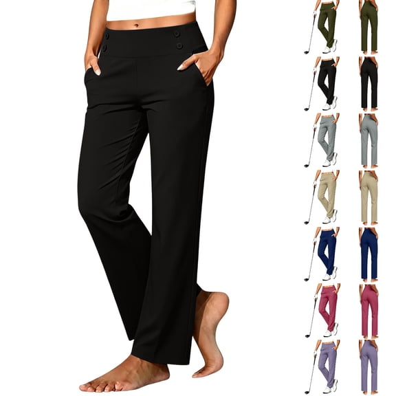Ghalytn Women's High Waist Straight Leg Golf Pants - 4 Button Stretch Quick Dry Trousers with Pockets for Outdoor Work